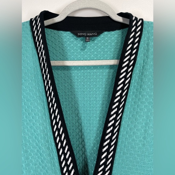 NWOT MING WANG Women’s Turquoise Black and White Knit Cardigan Size Medium - Picture 3 of 5